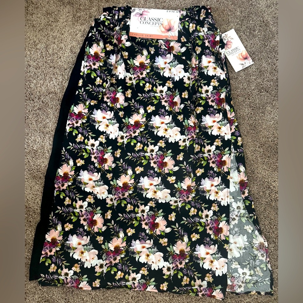 Set of 2 - Floral Black ankle Skirts